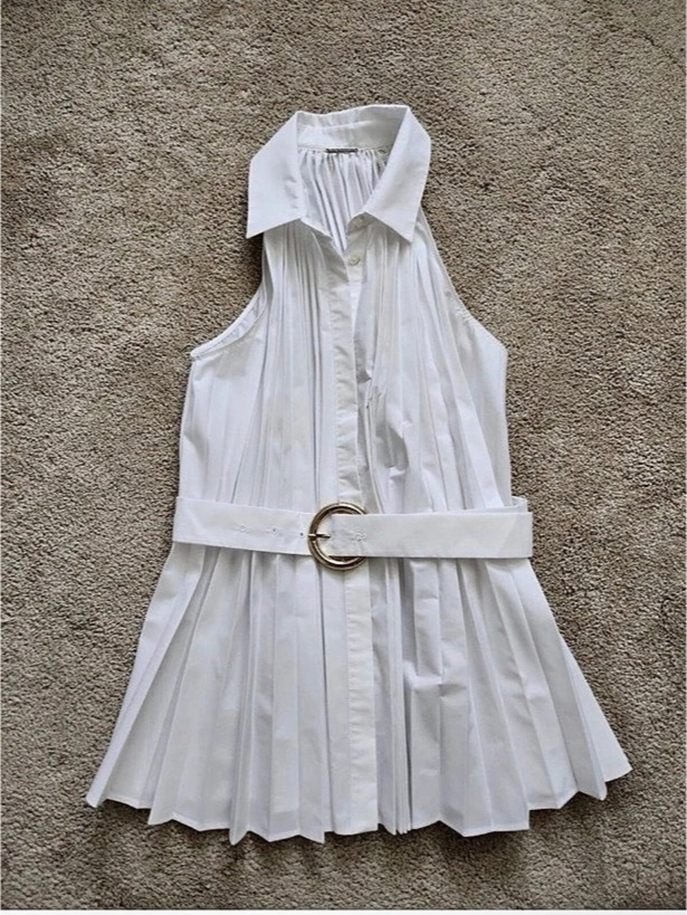Nwt Ellie Tahari White Pleated Belted Blouse Like New